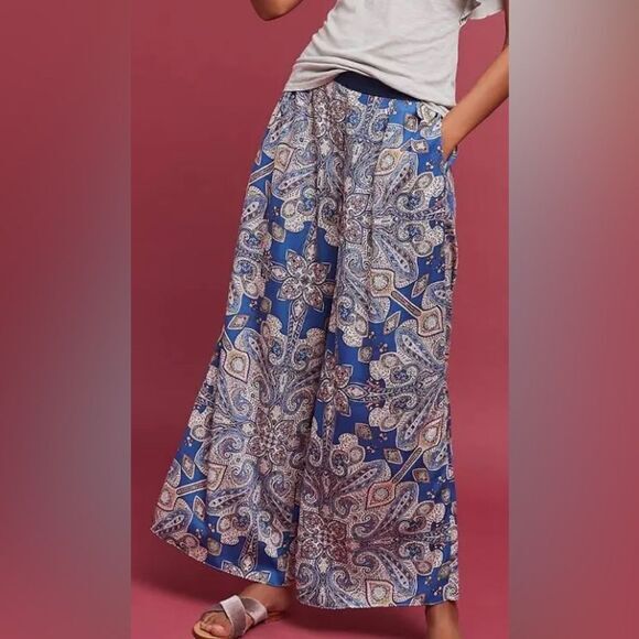 Elevenses Anthropologie Blue Paisley Wide-Leg‎ Palazzo Pants Size XS - Picture 15 of 15